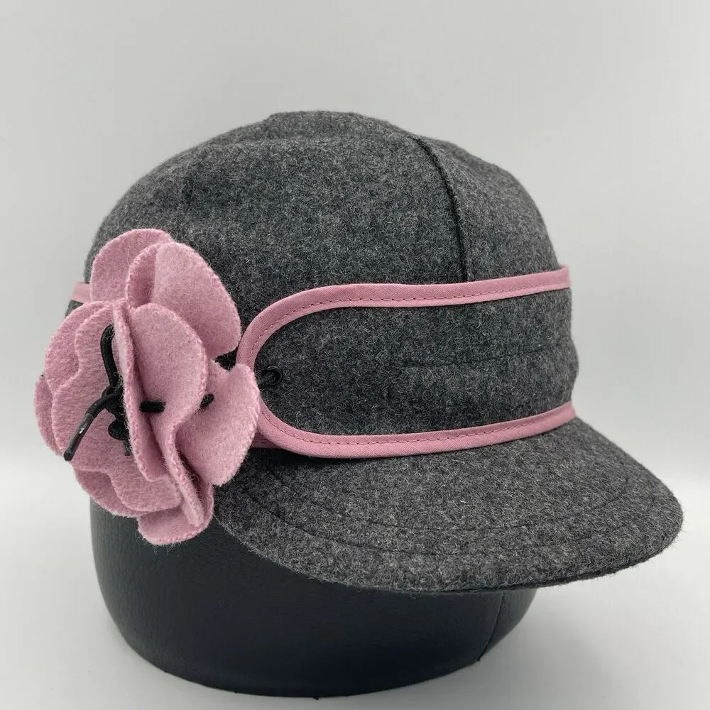 Stormy Kromer Petal Pusher Winter Cap Hat Wool Gray Pink Size 7